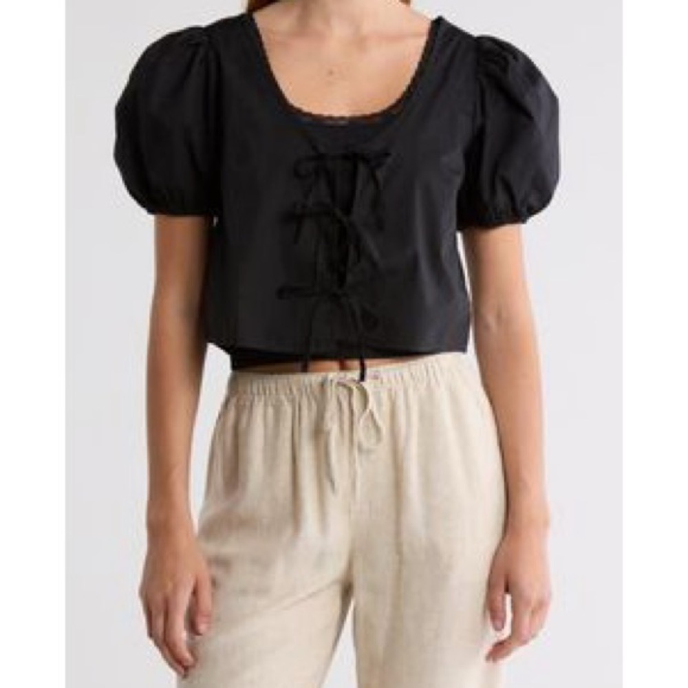 Tie Front Cotton Poplin Crop Top